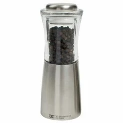 T&G CrushGrind Apollo Brushed Stainless Steel & Acrylic Pepper Mill - Premium Tableware for Salt & Pepper