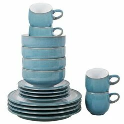 Denby Azure 16 Piece Dinner Set - Premium Stoneware Tableware for Everyday Dining