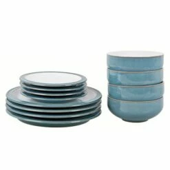 Denby Azure 12 Piece Tableware Set - Premium Stoneware Dinner Set for Stylish Dining