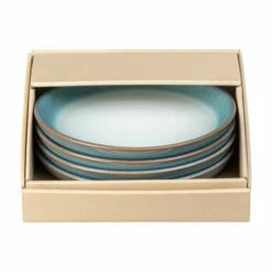 Denby Azure Haze 4 Piece Small Coupe Plate Set - Elegant Tableware for Modern Dining