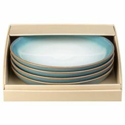 Denby Azure Haze 4 Piece Coupe Dinner Plate Set - Premium Tableware for Stylish Dining