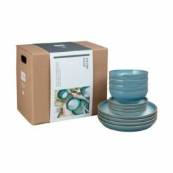 Denby Azure Haze 12 Piece Coupe Tableware Set - Premium Stoneware Dinner Set -HARTS OF STUR Sales 123042958 Denby Azure Haze 12 Piece Coupe Tableware Set 1