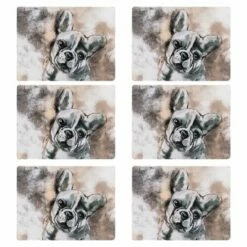Denby Set Of 6 French Bulldog Placemats - Premium Table Mats for Stylish Dining