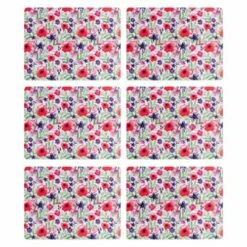Denby Set Of 6 Watercolour Floral Placemats - Elegant Table Mats for Dining & Entertaining