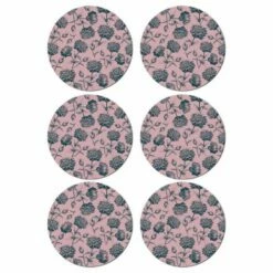 Denby Set Of 6 Rose Engraved Floral Round Placemats - Elegant Tableware for Stylish Dining