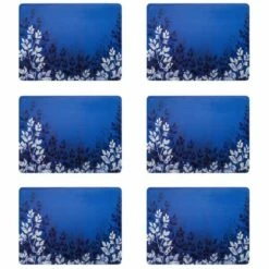 Denby Colours Blue Foliage Placemats Set Of 6 - Stylish Table Mats for Modern Dining