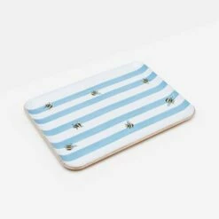 Joules Bee Stripe Small Tray - Willow Wood 27cm x 20cm - Stylish Tableware for Home Decor