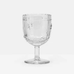 Joules Country Cottage Pressed Glass Bee Wine Glass Set Of 4 - Elegant Drinkware for Every Occasion -HARTS OF STUR Sales 218346GLASSBEE Joules Country Cottage Pressed Glass Bee Wine Glass Set Of 4 3