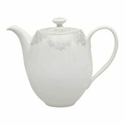 Denby Monsoon Filigree Silver Teapot - Elegant Ceramic Teapot for Tea Lovers