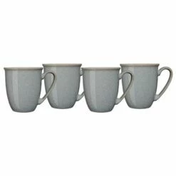 Denby Elements Light Grey Set Of 4 Coffee Mugs - Premium Stoneware Drinkware