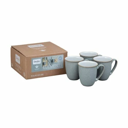 Denby Elements Light Grey Set Of 4 Coffee Mugs - Premium Stoneware Drinkware 4 Denby Elements Light Grey Set Of 4 Coffee Mugs - Premium Stoneware Drinkware - Image 2