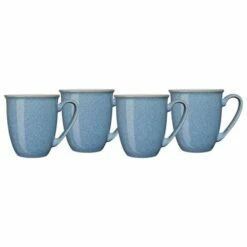 Denby Elements Blue Set Of 4 Coffee Mugs - Premium Stoneware Drinkware