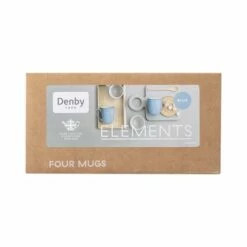 Denby Elements Blue Set Of 4 Coffee Mugs - Premium Stoneware Drinkware -HARTS OF STUR Sales 381040018 Denby Elements Blue Set Of 4 Coffee Beaker Mugs 2