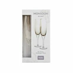Denby Monsoon Lucille Gold Set Of 2 Champagne Flutes - Elegant Drinkware -HARTS OF STUR Sales 401013767 Denby Monsoon Lucille Gold Pack of 2 Champagne Flutes 1