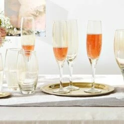 Denby Monsoon Lucille Gold Set Of 2 Champagne Flutes - Elegant Drinkware -HARTS OF STUR Sales 401013767 Denby Monsoon Lucille Gold Pack of 2 Champagne Flutes 3