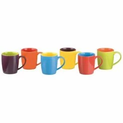BIA Set of 6 Cappuccino Mugs - Assorted Colours, Durable Ceramic Drinkware
