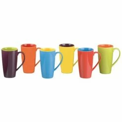 BIA Set of 6 Latte Mugs in Assorted Colours - Premium Ceramic Drinkware for Coffee & Tea
