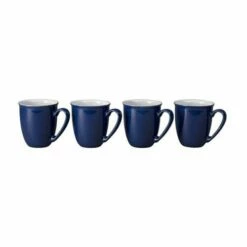 Denby Elements Dark Blue Set of 4 Coffee Mugs - Premium Stoneware Drinkware