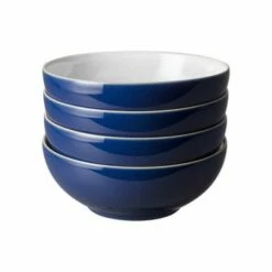 Denby Elements Dark Blue Set Of 4 Cereal Bowls | Premium Stoneware Tableware