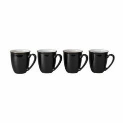 Denby Elements Black Set Of 4 Coffee Beaker Mugs - Premium Stoneware Drinkware