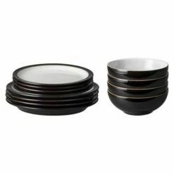 Denby Elements Black 12 Piece Tableware Set - Premium Stoneware Dinner Set for Stylish Dining -HARTS OF STUR Sales 406041981 Denby Elements Black 12 Piece Tableware Set 1