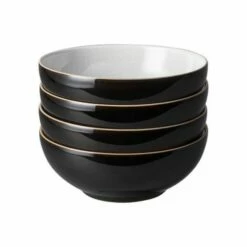 Denby Elements Black Set Of 4 Cereal Bowls - Premium Stoneware Tableware