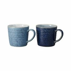 Denby Studio Blue 2 Piece Ridged Mug Set - Premium Stoneware Drinkware