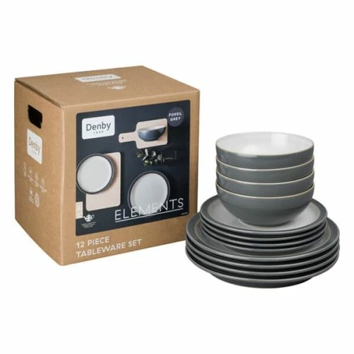 Denby Elements Fossil Grey 12 Piece Tableware Set - Premium Stoneware Dinner Set 4 Denby Elements Fossil Grey 12 Piece Tableware Set - Premium Stoneware Dinner Set - Image 2