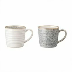 Denby Studio Grey Set Of 2 Ridged Mugs - Premium Stoneware Drinkware