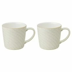 Denby Impression Cream Set Of 2 Spiral Large Mugs - Premium Stoneware Drinkware