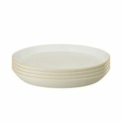 Denby Impression Cream 4 Piece Spiral Dinner Plate Set - Elegant Tableware for Modern Dining