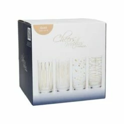 MIKASA Cheers Metallic Gold Set of 4 High Ball Glasses - 16oz Elegant Drinkware -HARTS OF STUR Sales 5140628 Mikasa Cheers Metallic Gold Set Of 4 16Oz High Ball Glasses 1