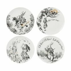 Alice In Wonderland Set Of 4 Side Plates | Whimsical Tableware for Tea Parties