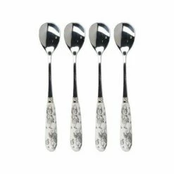Alice in Wonderland Themed Set of 4 Stainless Steel Teaspoons - Elegant Cutlery for Tea Lovers