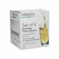 MIKASA Julie Set Of 4 9oz Stemless Flute Glasses - Elegant Drinkware for Wine & Champagne -HARTS OF STUR Sales 5233526 Mikasa Julie Set Of 4 9oz Stemless Flute Glasses 1