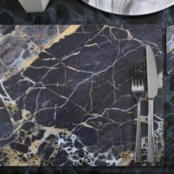 Creative Tops Navy Marble Pack of 4 Large Premium Placemats - Stylish Table Mats for Dining & Decor -HARTS OF STUR Sales 5233719 Creative Tops Navy Marble Pack Of 4 Large Premium Placemats 2