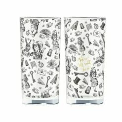 Alice In Wonderland Set Of 2 High Ball Glasses - Elegant Drinkware for Tea Parties & Cocktails
