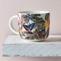Royal Botanic Gardens Kew Floral Butterfly White Mug 290ml - Elegant Ceramic Tea & Coffee Cup -HARTS OF STUR Sales 852066 RBG Kew Floral Butterfly White Mug 2