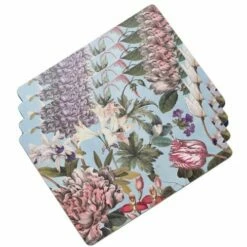 Royal Botanic Gardens Kew Bee Floral Rectangle Corkback Placemat Pack of 4 | Eco-Friendly Table Mats