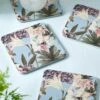 Royal Botanic Gardens Kew Bee Floral Square Corkback Coaster Set of 4 | Eco-Friendly Tableware