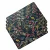 Royal Botanic Gardens Kew Midnight Floral Rectangle Placemat Pack of 4 - Elegant Table Mats for Dining & Decor -HARTS OF STUR Sales 852127 RBG Kew Midnight Floral Rectangle Placemats
