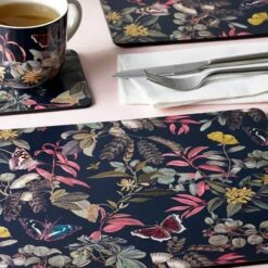 Royal Botanic Gardens Kew Midnight Floral Rectangle Placemat Pack of 4 - Elegant Table Mats for Dining & Decor -HARTS OF STUR Sales 852127 RBG Kew Midnight Floral Rectangle Placemats 2