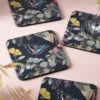 Royal Botanic Gardens Kew Midnight Floral Square Coaster Pack of 4 | Elegant Tableware -HARTS OF STUR Sales 8521340 RBG Kew Midnight Floral Square Coasters