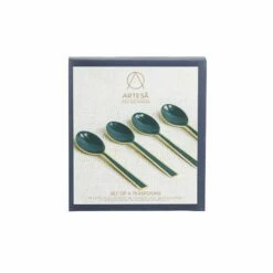 Artesa Enamel Teaspoons Set Of 4 - Green | Premium Cutlery for Tea Lovers -HARTS OF STUR Sales ARTTSPNGRN4PC Artesa Enamel Teaspoons Set Of 4 Green 2