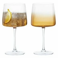Anton Studios Empire Set of 2 Amber Gin Glasses - Elegant Drinkware for Cocktails & Spirits -HARTS OF STUR Sales ASD10359 Anton Studios Set of 2 Empire Gin Glasses Amber 1