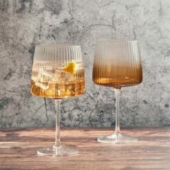 Anton Studios Empire Set of 2 Amber Gin Glasses - Elegant Drinkware for Cocktails & Spirits -HARTS OF STUR Sales ASD10359 Anton Studios Set of 2 Empire Gin Glasses Amber 4