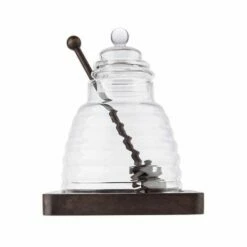 Artisan Street Honey Pot - Handcrafted Ceramic Honey Jar with Wooden Dipper