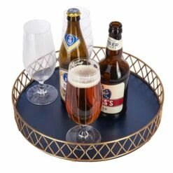 BarCraft Brass Finish Serving Tray - Elegant Tableware for Dining & Entertaining -HARTS OF STUR Sales BCTRAYBLUBRS BarCraft Brass Finish Serving Tray NEW 2