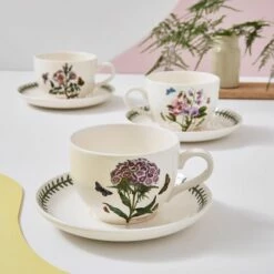 Portmeirion Botanic Garden Jumbo Cup & Saucer Set Of 6 - Elegant Drinkware for Tea & Coffee -HARTS OF STUR Sales BG42000 Botanic Garden by Portmeirion Jumbo Cup And Saucer Set of 6 2