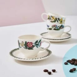 Portmeirion Botanic Garden Espresso Cup & Saucer Set of 6 - Elegant Drinkware for Coffee Lovers -HARTS OF STUR Sales BG67085 Botanic Garden by Portmeirion Espresso Cup And Saucer Set of 6 2
